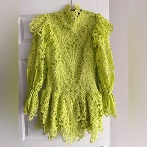 Lace ruffled mini dress - neon Lime Green